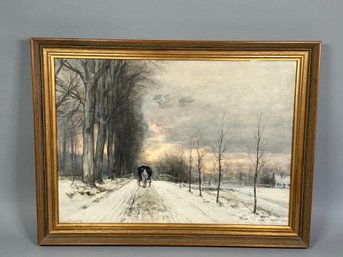 Signed Vintage Winter Landscape Oil Painting