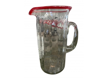 Red Rimmed Margarita Pitcher And 7 Glasses