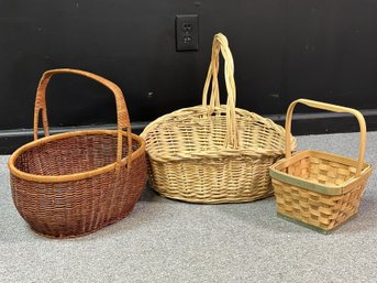 Three Woven Baskets With Top Handles