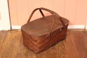 Vintage Woven Splint Wood Picnic Basket