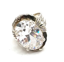 Vintage Sterling Silver Large Sparkly Clear Stone Ring, Size 6.9