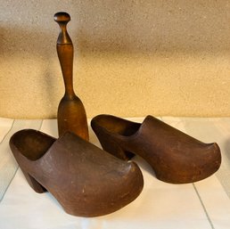 Vintage Lot Of Wooden Clogs & Masher