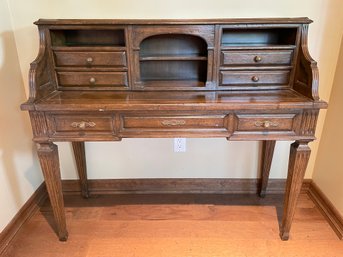 Vintage English Style Secretary Desk With Leather Top Pull Out Writing Surface .