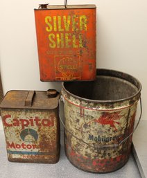 Group Of Oil And Gas Advertising Cans With Mobil Horse