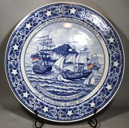 Large Delft Sailing Ships Blue And White Charger