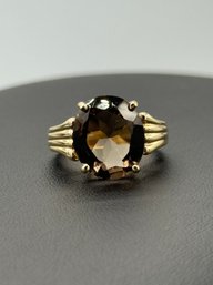 Large Solitaire Smoky Quartz Ring In 10k Yellow Gold
