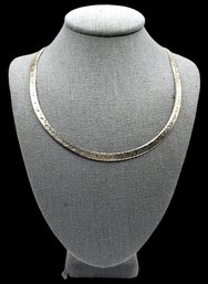 Beautiful Vintage Italian Sterling Silver Engraved Herringbone Chain Necklace