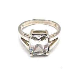 Vintage Sterling Silver Square Clear Stone Ring, Size 6.5