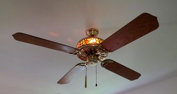 A Stained Glass Tiffany Style 4 Blade Ceiling Fan - Working