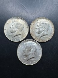 3 Kennedy 40 Silver Half Dollars 1965, 1966, 1967