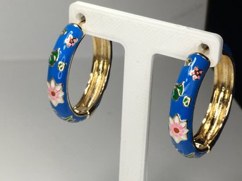 Gorgeous Chinese Style Enamel Earrings - Beautiful Colors And Details - French Blue - Pink - Green - NICE !