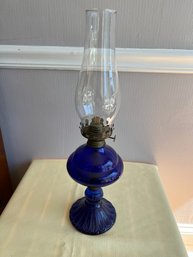 Oil Hurricane Lamp With Cobalt Blue Base