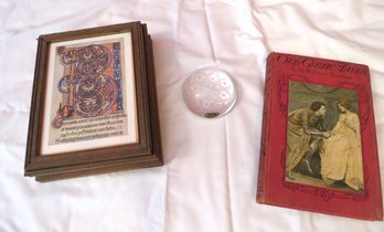 Celtic Lot Of Book Box With Mirror And Glass Paperweight