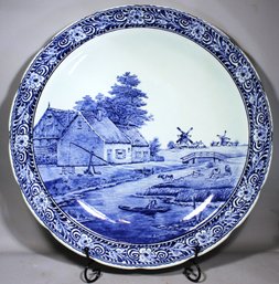 Large Villeroy And Boch Delft Blue And White Ceramic Charger W House In Landscape