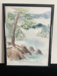 Framed Asian Water Color Painting Landscape