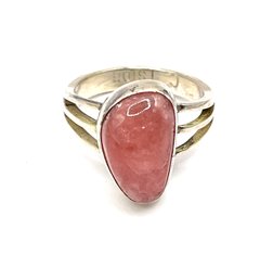 Vintage Sterling Silver Polished Pink Agate Stone Ring, Size 7