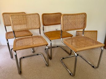 Set Of 4 Cane Seat Breuer Style Dining Chairs - Made In Italy