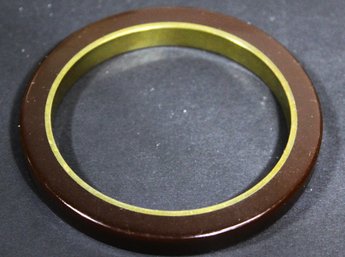 Vintage Bakelite Brown And Brass Lined Bangle Bracelet