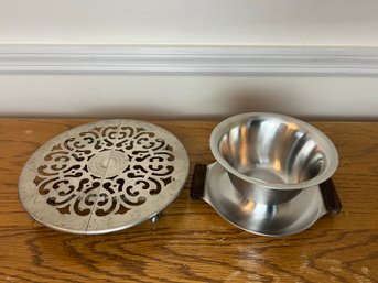 WMF Pewter Trivet On Caster Feet & Modern Gravy Boat