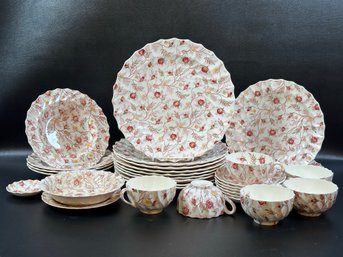 An Assortment Of Vintage Rosebud Chintz Dinnerware By Copeland Spode