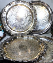 Lot Of Five Fancy Silver Plated Serving Trays