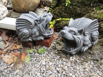 Pair Of Gargoyle Gutter Down Spout Resin Statues