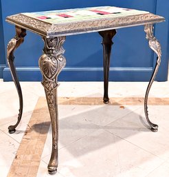 An Art Modern Tile Top Table With Cast Iron Base