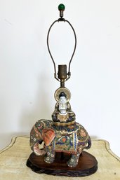 A Hand Painted Parcel Gilt Ceramic Lamp - Hindu God On Elephant