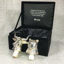 Amazing Gift From NEIMAN MARCUS For Finance Person On Your List BULL And BEAR -Silver Plated Bottle Stoppers