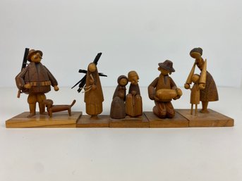 Polish Wooden Villager Figures, Some Signed