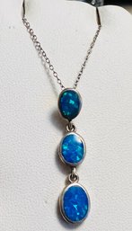 VINTAGE BLUE OPAL DANGLE 18' NECKLACE