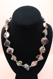 925 Sterling Clasp With Abalone, Pearls And Crystals Necklace