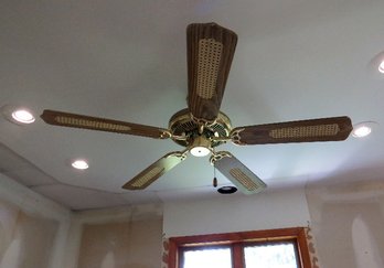 A 5 Blade Brass Finish Ceiling Fan - In Working Condition