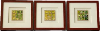 Set Of Three Box Frames With Painted Mini Tile Collage, Signed