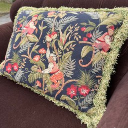 A Tropical Aubusson Style Throw Pillow Fringed - White Lotus Look
