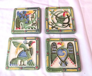 Set Of 4 Art Nouveau Style Bird Tiles