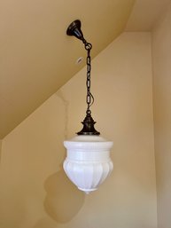 A Victorian Reproduction Acorn Shape Milk Glass And Brass Hanging Pendant - Large - 3rd Floor