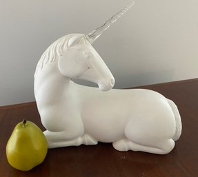 Fantastic Path Canada Signed Plaster Unicorn With Glass Horn