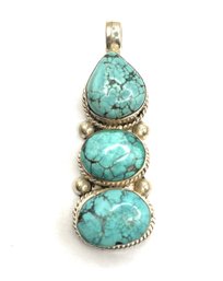 Amazing Vintage Solid Sterling Silver Turquoise Pendant