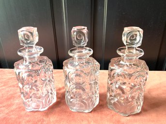 Set Of Three Modern Forward Antique Hexagonal Crystal Decanters