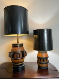 Matching Pair Of Vintage Heavy  Wooden  Wagon Wheel Table Lamps.