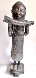 Vintage African Bronze Sculpture With Hand Forged Iron Details From Benin