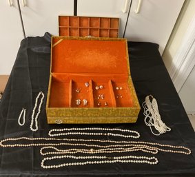 Vintage Pearl Jewelry Lot With Jewelry Box