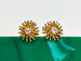 A Pair Of Vintage Modern Diamond Earrings In 14K Gold Settings, C. 1960's