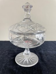 Vintage Antique Clear Glass Covered Pedestal Bowl Candy Dish