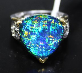 Interesting Sterling Silver Large Size Dinner Ring Doublet Opal Stone Size 6