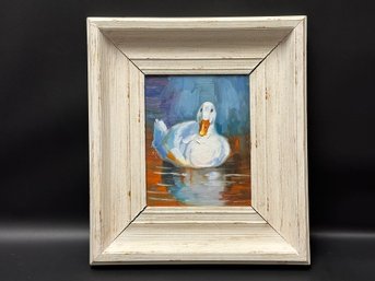 An Absolutely Fabulous Original Oil On Canvas, Floating Duck