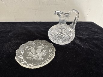 Cut Glass Creamer And Dessert Dish