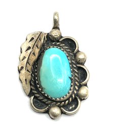 Vintage Native American Sterling Silver Turquoise Feather Ornate Pendant