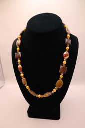 925 Sterling Clasp With Yellow Pearls, Crystals And Semi-Precious Stones Necklace